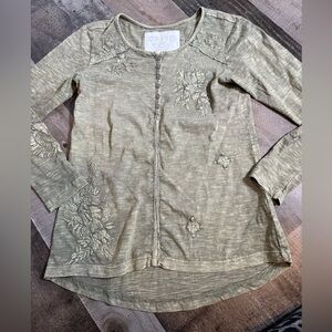 CAITE Olive Embroidered Top‎ Boho Artisan Cottagecore XS